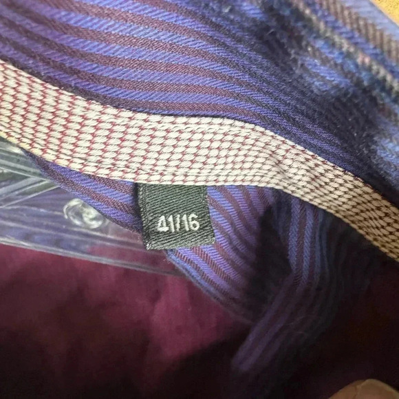 Hammermade Mens 41/16 Button Shirt Cotton Purple Striped Flip Cuffs - Picture 3 of 3